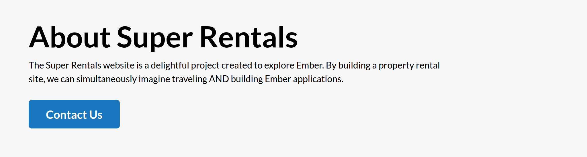 The Super Rentals app (about page) by the end of the chapter