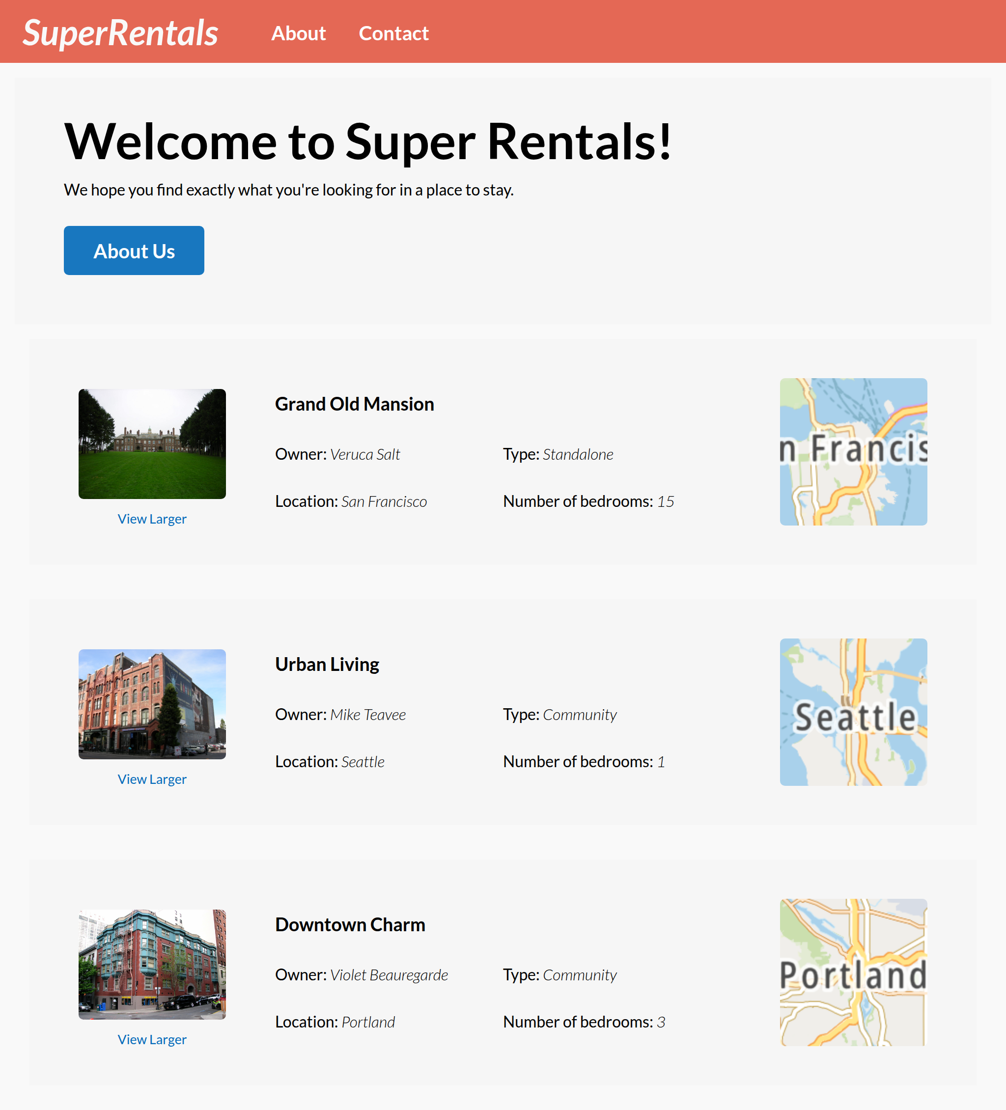The Super Rentals app by the end of the chapter